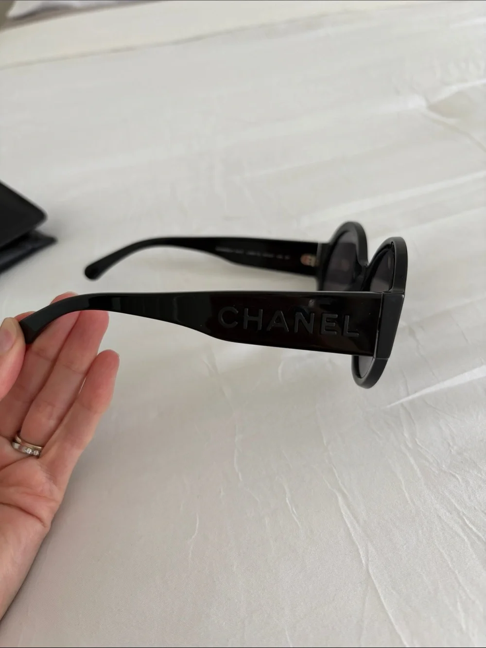 CHANEL Black Oval Acetate Sunglasses